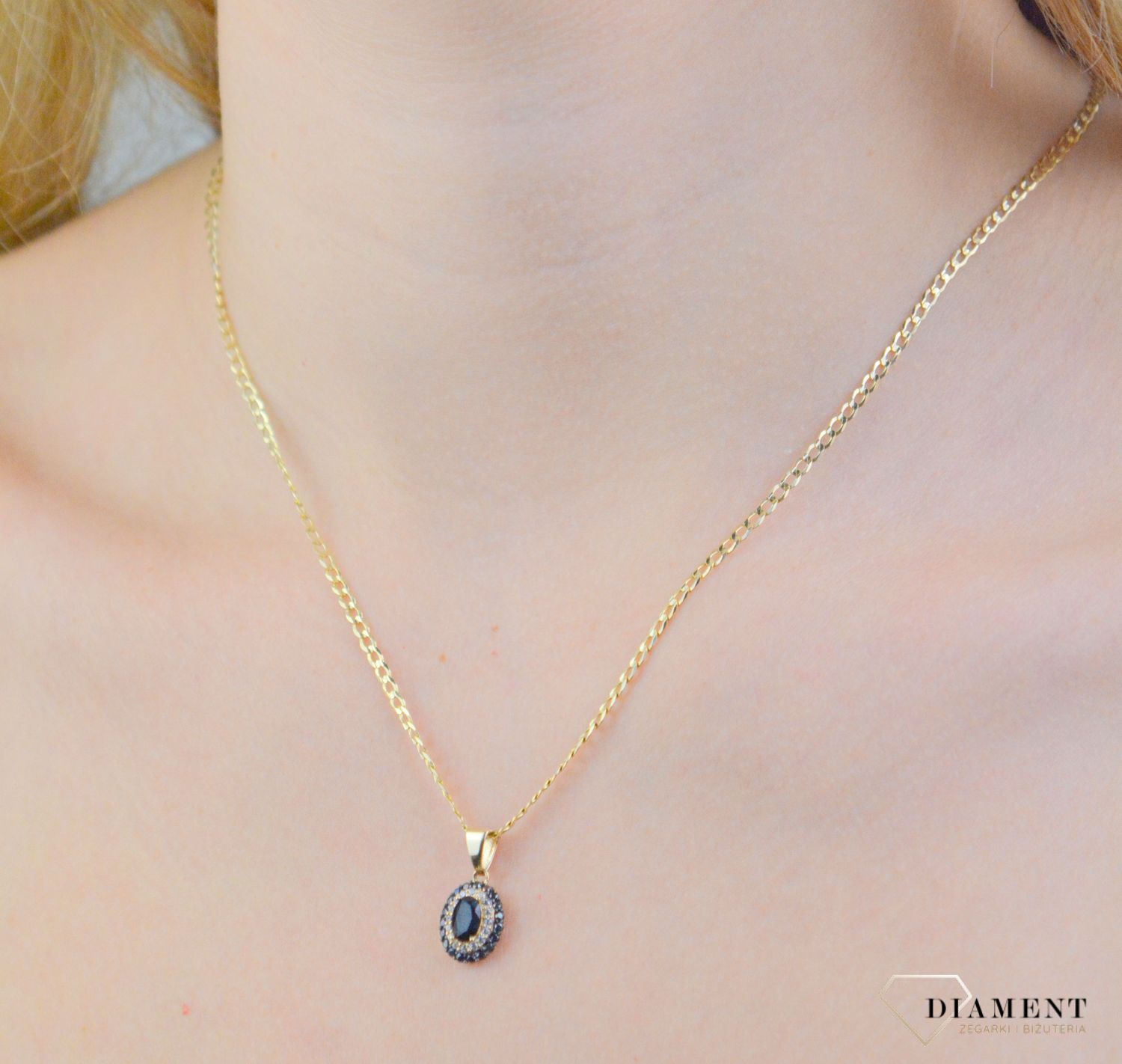 Zawieszka złota owalna z cyrkonią próba 585, ZA 7846 585 Zawieszka wykonana z żółtego 14 karatowego złota o oryginalnej i p.jpg